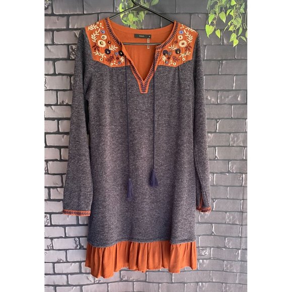 THML Boho Embroidered And Embellished Long Sleeve Dress M - Picture 1 of 10